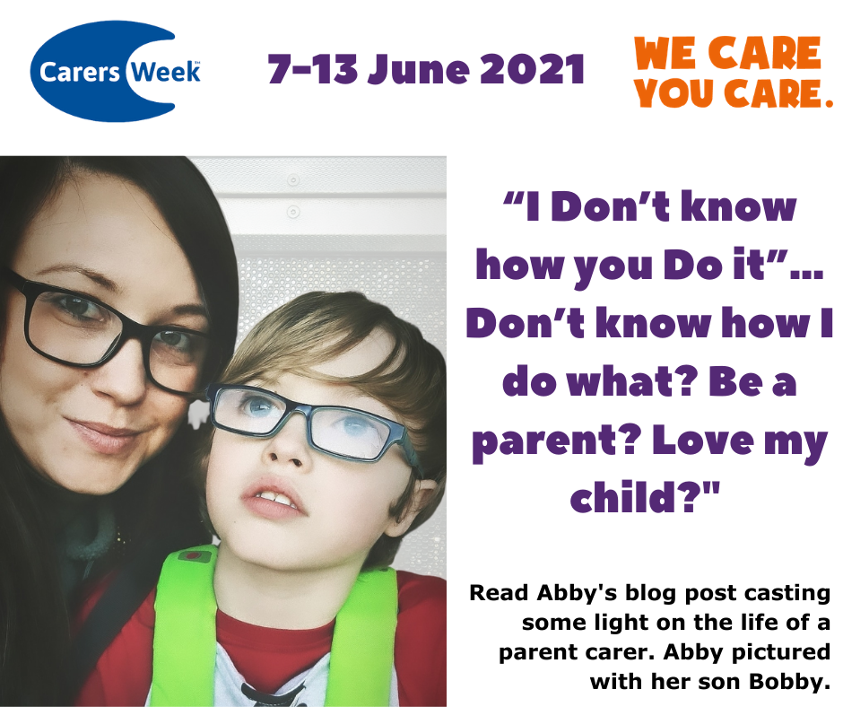 Picture of Abby (local parent carer) and son Bobby and text introducing Abby's blog post