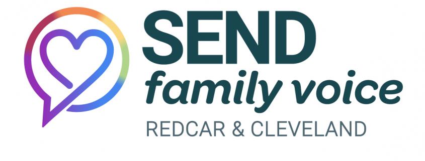 SEND Family Voice R&C logo, colourful heart in a speech bubble