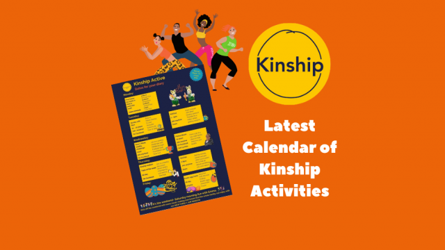 Kinship Active logo, calendar and some dancers