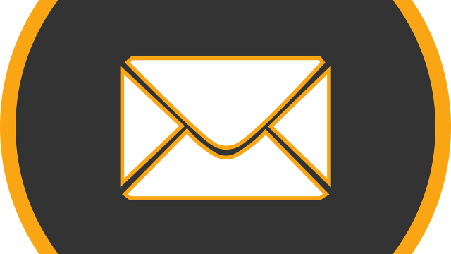 Envelope icon in black circle with orange edge 