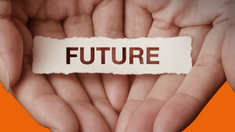 Open hands holding the word 'Future'