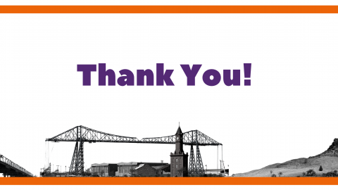 Images of iconic places in the South Tees area and the text 'Thank You!' in the centre in purple font.