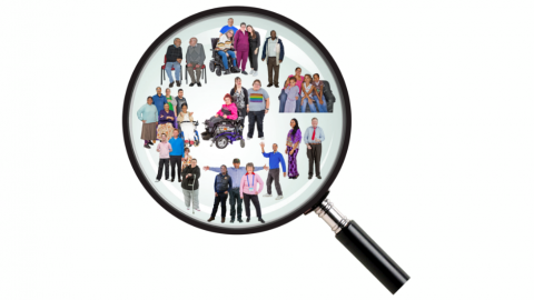 Magnifying glass image with a diverse range of people inside