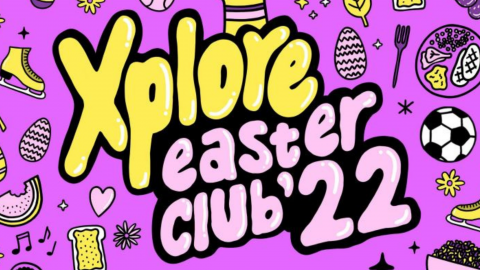 Xplore Easter club 22 purple poster depicting images of activities