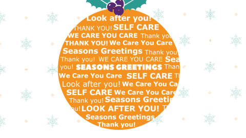 Orange bauble with words relating to carers inside