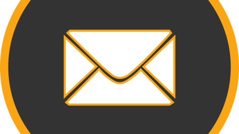 Envelope icon in black circle with orange edge 